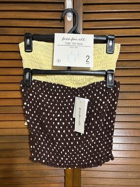 NWT Free For All Qty 2 - 1 Yellow and 1 Brown & White Elastic Tube Tops Size M